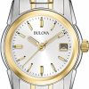 Bulova Bulova Ladies' Classic Two-Tone Stainless Steel 3-Hand Calendar Date Quartz Watch, Silver-White Dial (Style: 98M105) Clearance