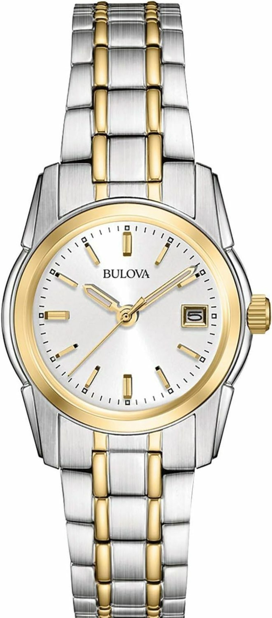 Bulova Bulova Ladies' Classic Two-Tone Stainless Steel 3-Hand Calendar Date Quartz Watch, Silver-White Dial (Style: 98M105) Clearance