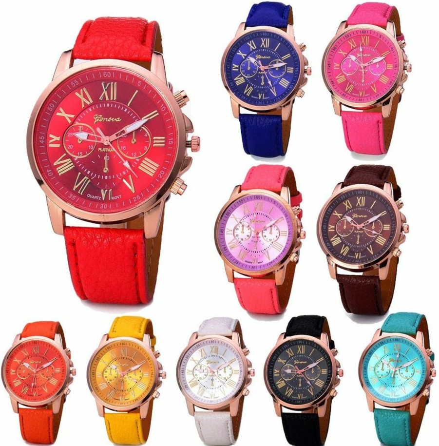 CdyBox Wholesale Lot Of 10 Pcs Uni Men Women Lady Teen Girl Gold Plated Platinum Style Pu Leather Round Wrist Watches Online