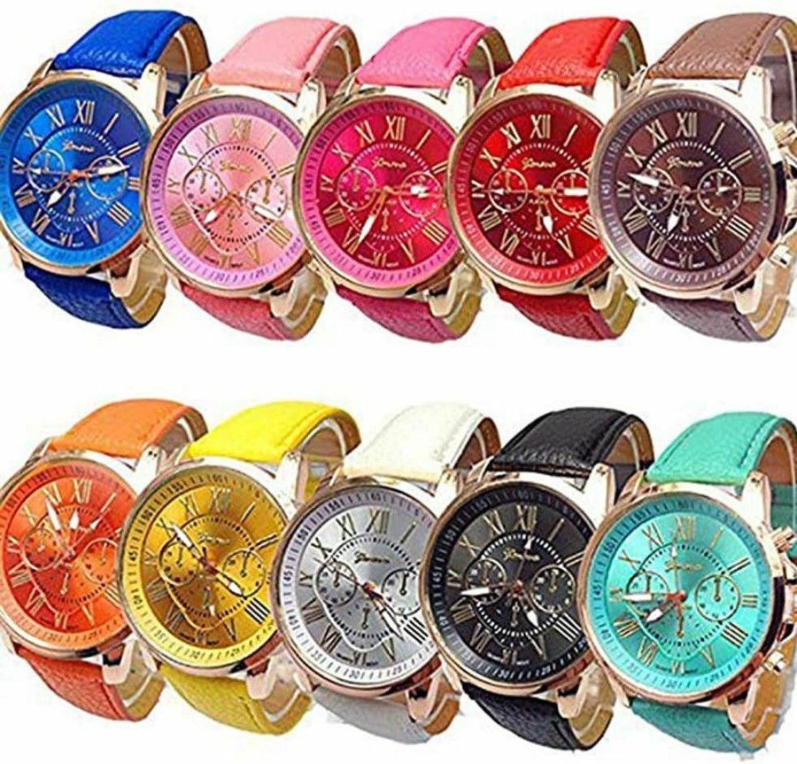 CdyBox Wholesale Lot Of 10 Pcs Uni Men Women Lady Teen Girl Gold Plated Platinum Style Pu Leather Round Wrist Watches Online