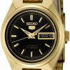 SEIKO Seiko Women'S Syma06K Seiko 5 Automatic Black Dial Gold-Tone Stainless Steel Watch Clearance