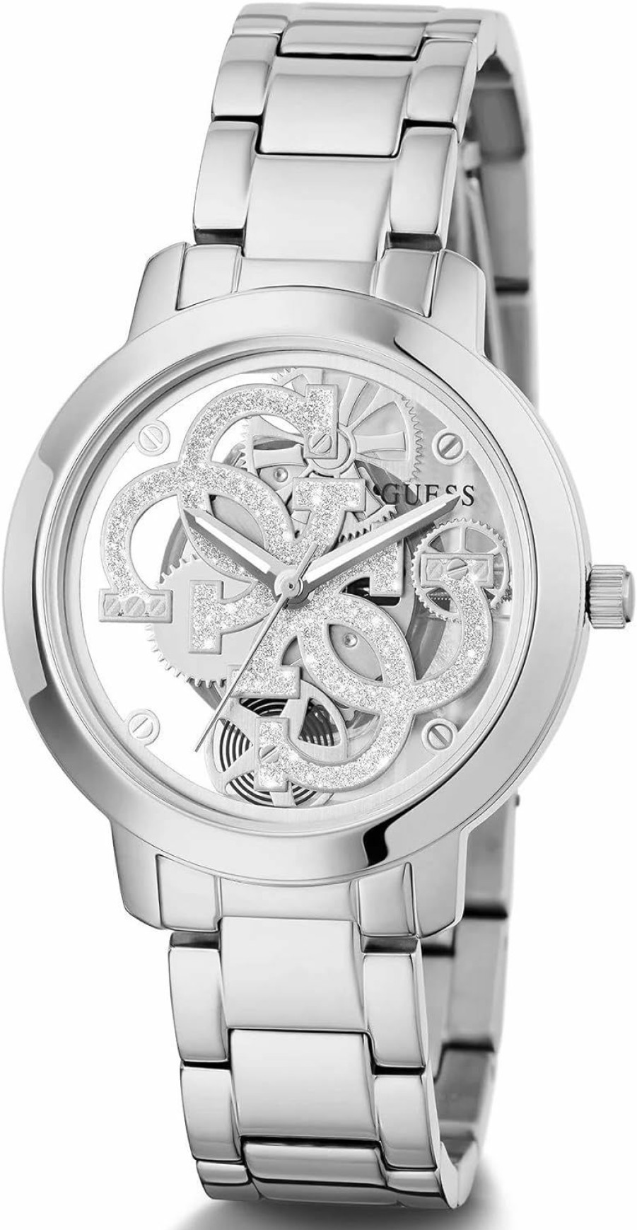 GUESS Guess Ladies Trend Clear 36Mm Watch Glitz Dial With Silver-Tone Stainless Steel Case & Bracelet Hot