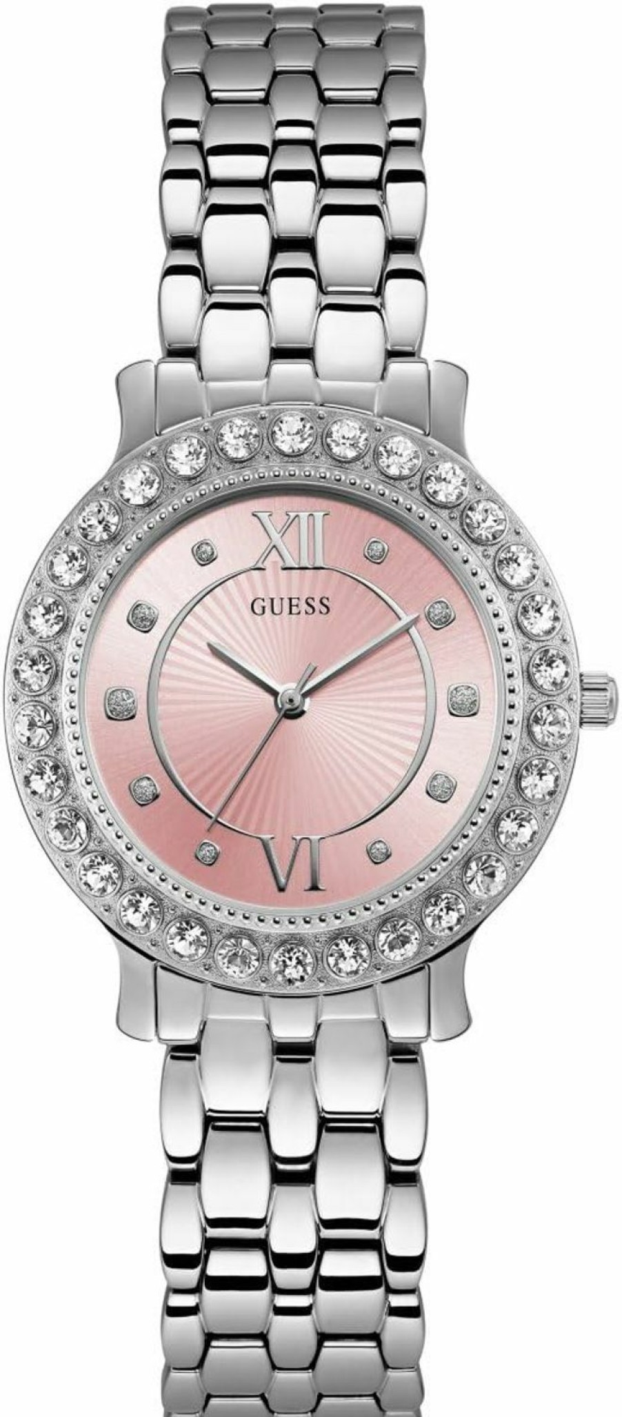 GUESS Guess Stainless Steel + Pink Crystal Bracelet Watch. Color: Silver-Tone (Model: U1062L2) Best