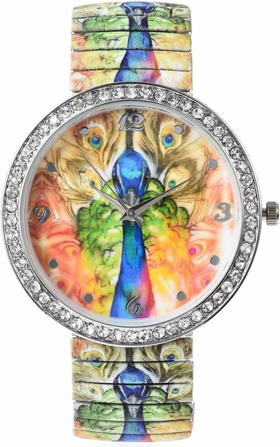 SHOP LC DELIVERING JOY Shop Lc Bling Watch - Stainless Steel Crystal Studded Stretch Band Wrist Watch - Butterfly & Peacock Ladies Wristwatch Bracelet - Stretchable Animal Watches For Women - Japanese Movement Gifts Online