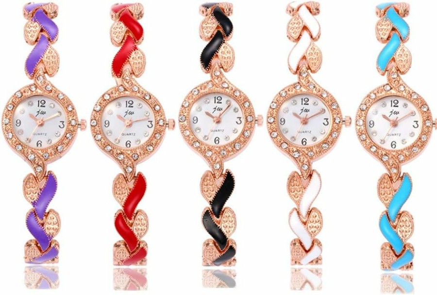 Weicam Weicam 5 Pcs Women'S Watch Elegant Crystal Bangle Bracelet Leaf Analog Quartz Girls' Wholesales Wrist Watches New