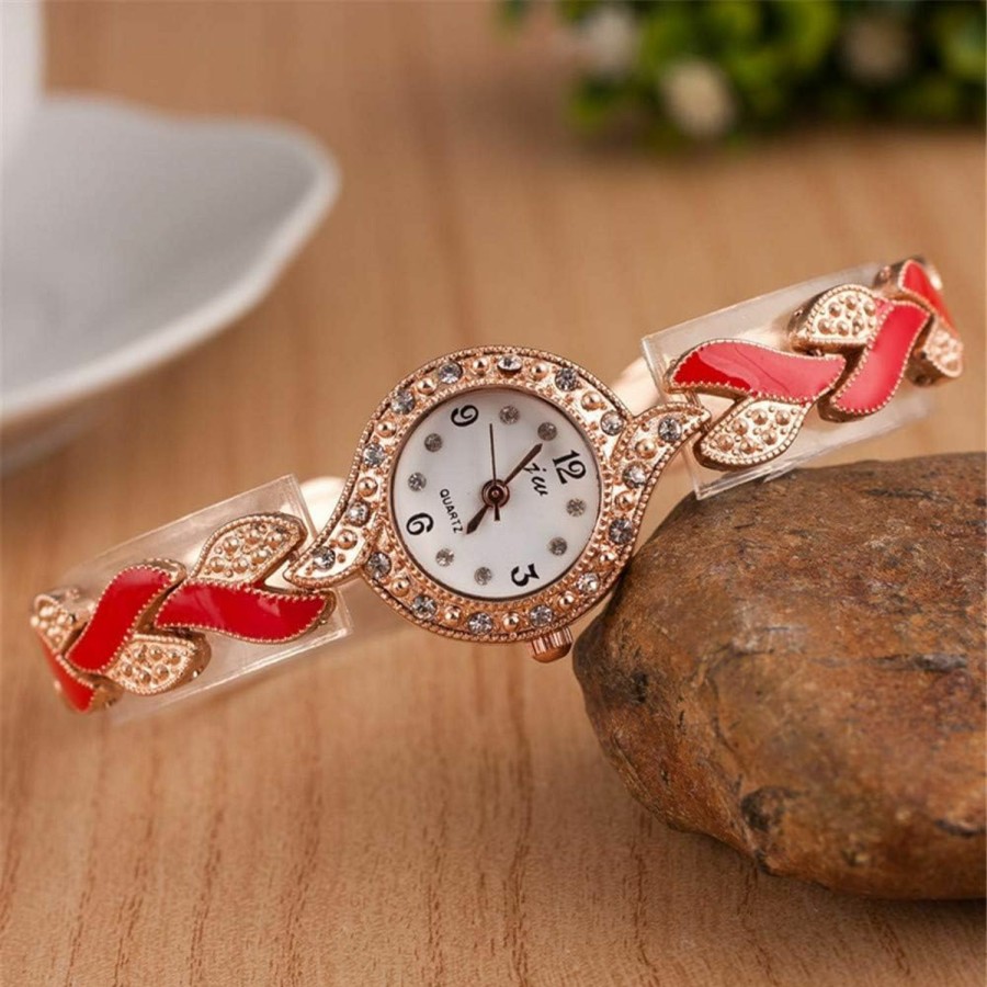 Weicam Weicam 5 Pcs Women'S Watch Elegant Crystal Bangle Bracelet Leaf Analog Quartz Girls' Wholesales Wrist Watches New