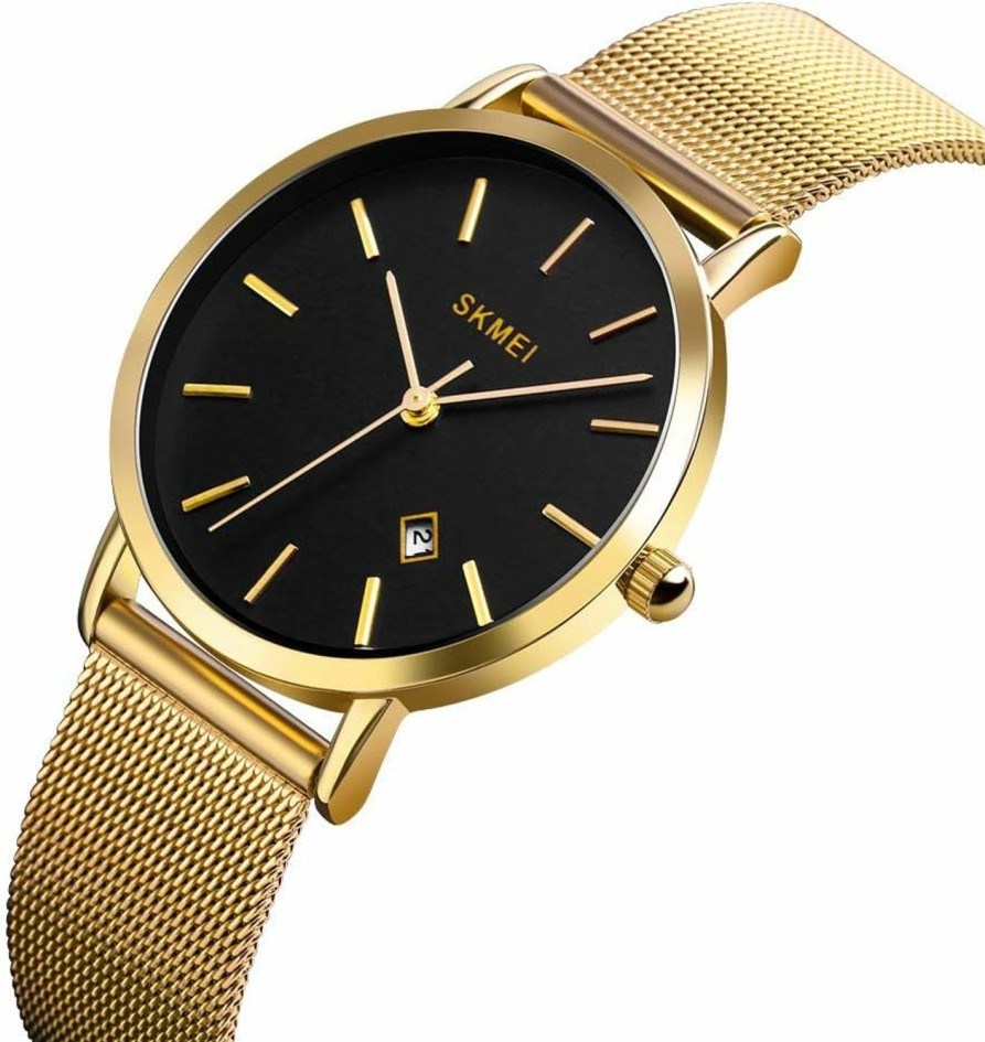 SKMEI Skmei Womens Watches Black Slim Thin Luxury Dress Stainless Steel Mesh Watches Fashion Waterproof Ladies Wrist Watch With Date Wholesale