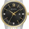 Bulova Bulova Ladies' Classic Diamond Two-Tone Gold Stainless Steel 3-Hand Calendar Date Quartz Watch New