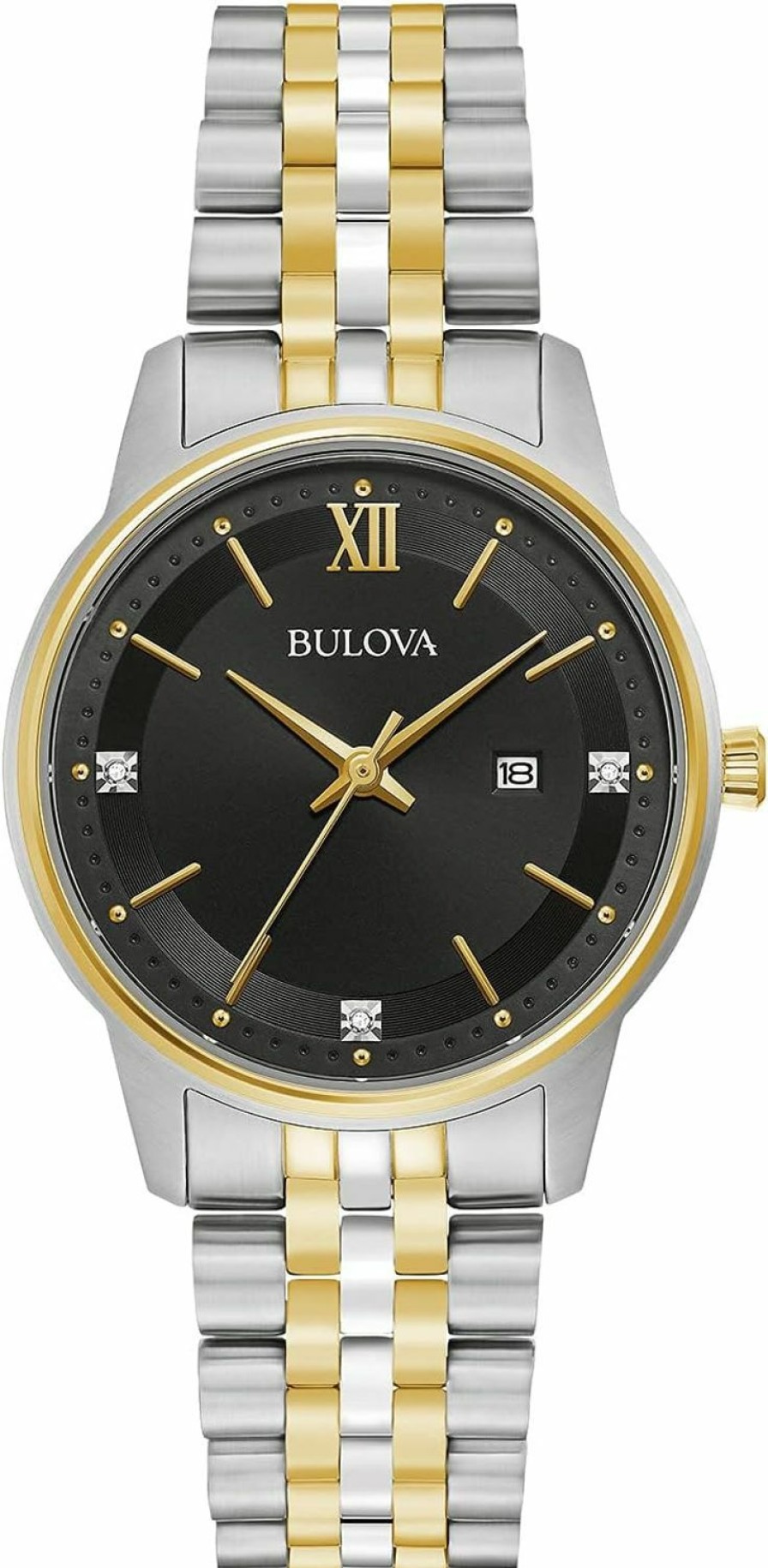 Bulova Bulova Ladies' Classic Diamond Two-Tone Gold Stainless Steel 3-Hand Calendar Date Quartz Watch New