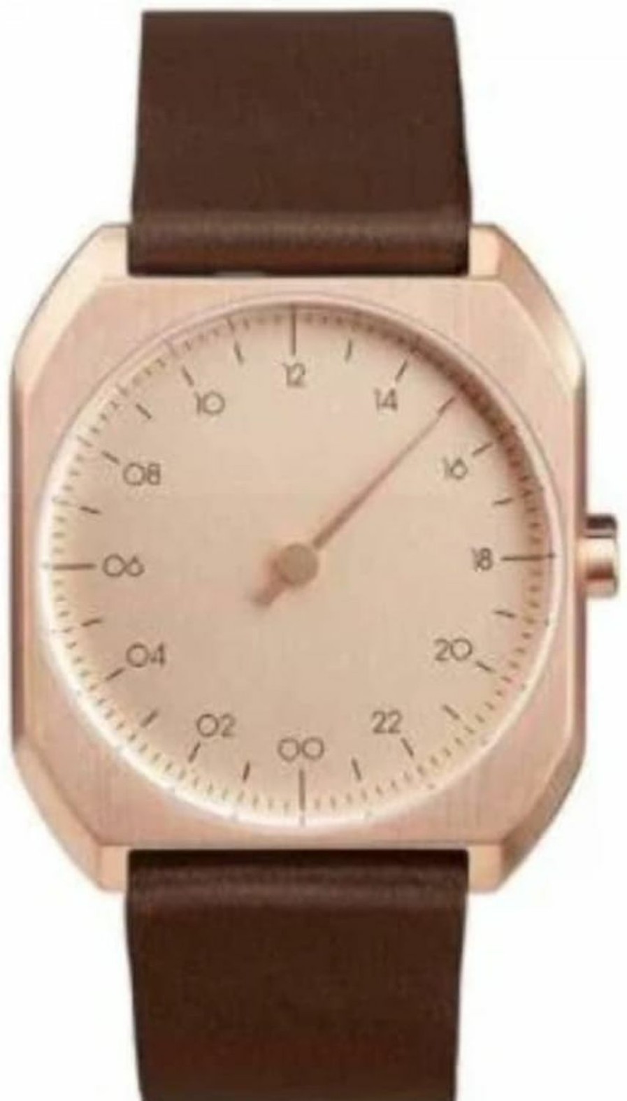 slow Slow Mo 10 - Swiss Made One-Hand 24 Hour Watch - Rose Gold With Dark Brown Leather Band Hot