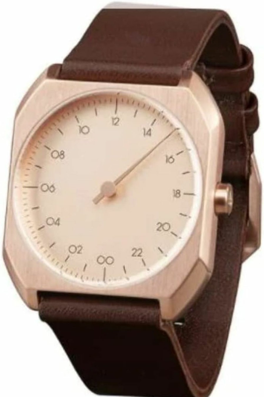 slow Slow Mo 10 - Swiss Made One-Hand 24 Hour Watch - Rose Gold With Dark Brown Leather Band Hot