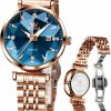 OLEVS Olevs Women Watches Simple Dress Ladies Watch Rose Gold Stainless Steel Watch Waterproof Quartz Date Luxury Diamond Small Wristwatch Fashion Analog Female Reloj Mujer Blue White Green Red Yellow Face Best