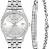 Caravelle designed by Bulova Caravelle By Bulova Women'S Classic Crystal Accented Watch And Bracelet Gift Set, 3-Hand Date Quartz New