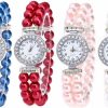 Weicam Weicam 4Pc Women Crystal Pearl Bracelet Analog Quartz Wrist Watch Wholesale Watches Wholesale