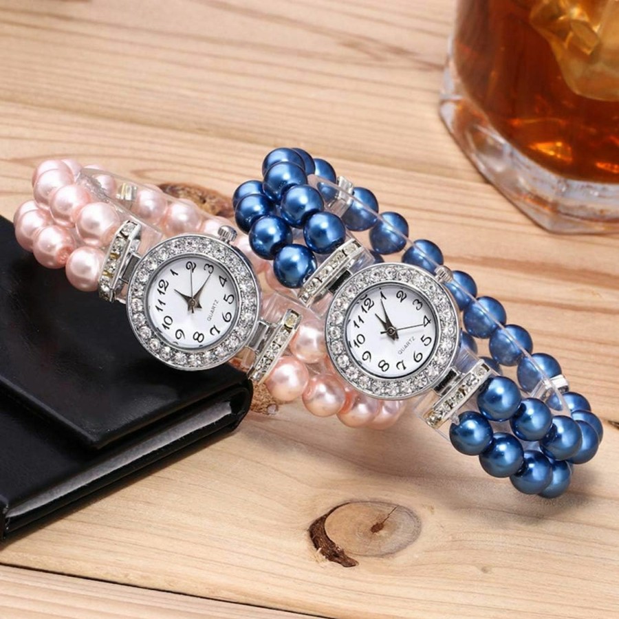 Weicam Weicam 4Pc Women Crystal Pearl Bracelet Analog Quartz Wrist Watch Wholesale Watches Wholesale