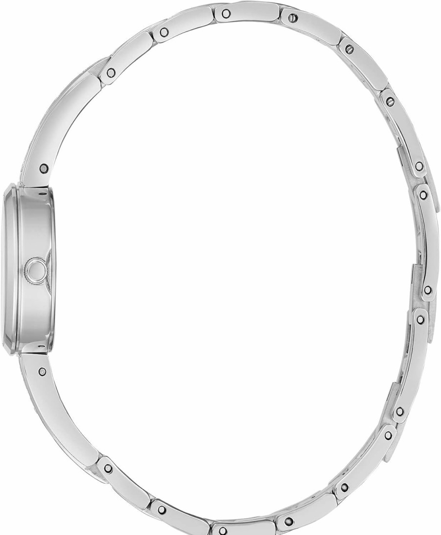 GUESS Guess Ladies Jewelry Crystal Accented 22Mm Watch Silver Dial With Silver-Tone Crystal Stainless Steel Case & Bangle Bracelet Clearance